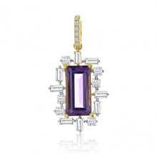 Load image into Gallery viewer, AMETHYST WITH PRINCESS AND BAGUETTE DIAMOND HALO PENDANT