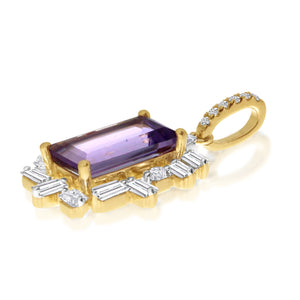 AMETHYST WITH PRINCESS AND BAGUETTE DIAMOND HALO PENDANT