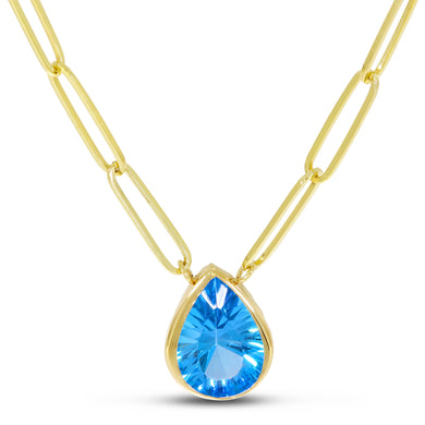 BLUE TOPAZ PEAR PAPERCLIP CHAIN NECKLACE - MICHAEL K. JEWELERS