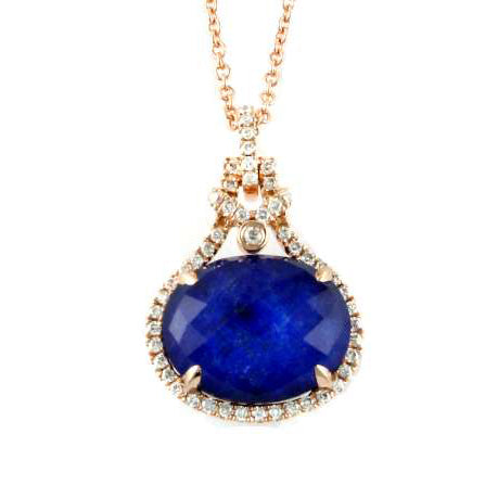 ROSE GOLD DIAMOND PENDANT W/ WHITE TOPAZ OVER LAPIS - MICHAEL K. JEWELERS