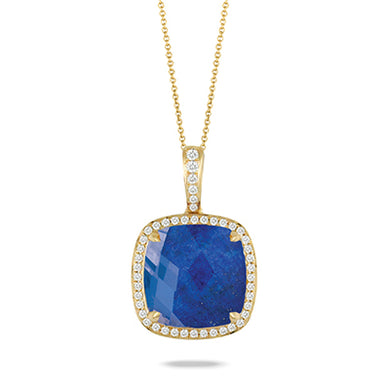 DIAMOND PENDANT WITH CLEAR QUARTZ OVER LAPIS - MICHAEL K. JEWELERS