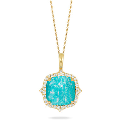 DIAMOND PENDANT WITH CLEAR QUARTZ OVER AMAZONITE - MICHAEL K. JEWELERS