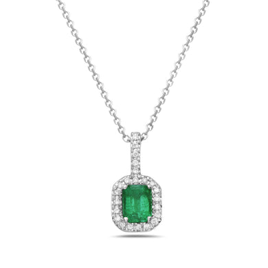 WHITE GOLD EMERALD HALO PENDANT - MICHAEL K. JEWELERS