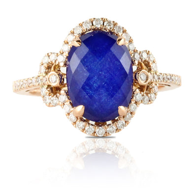 ROYAL LAPIS WITH CLEAR QUARTZ/LAPIS DIAMOND RING - MICHAEL K. JEWELERS