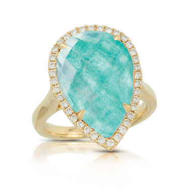 PEAR SHAPED DIAMOND RING WITH CLEAR QUARTZ OVER AMAZONITE - MICHAEL K. JEWELERS