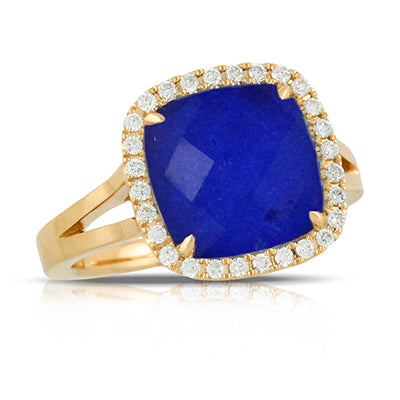 DIAMOND RING WITH CLEAR QUARTZ OVER LAPIS