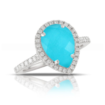 PEAR SHAPED DIAMOND RING WITH WHITE TOPAZ OVER TURQUOISE - MICHAEL K. JEWELERS