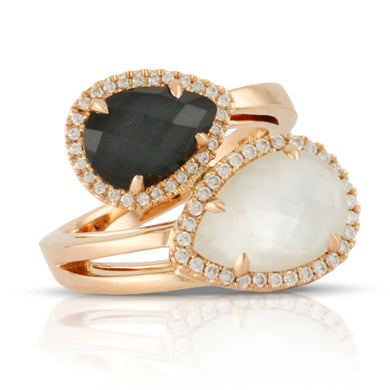HEMATITE AND WHITE MOTHER PEARL DIAMOND RING - MICHAEL K. JEWELERS