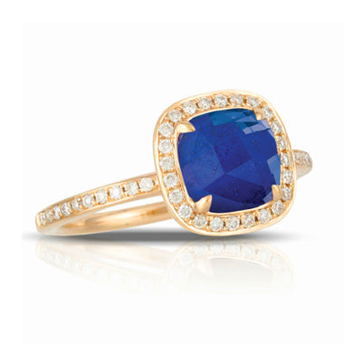 ROSE GOLD RING WITH CLEAR QUARTZ OVER LAPIS - MICHAEL K. JEWELERS