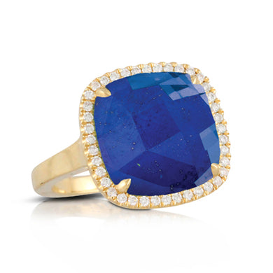 DIAMOND RING WITH CLEAR QUARTZ OVER LAPIS - MICHAEL K. JEWELERS