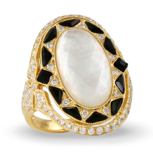 WHITE ORCHID DIAMOND RING WITH MOTHER OF PEARL AND BLACK ONYX - MICHAEL K. JEWELERS