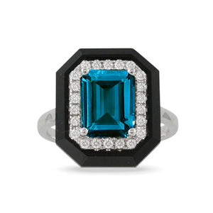 DIAMOND RING WITH BLACK ONYX AND LONDON BLUE TOPAZ - MICHAEL K. JEWELERS