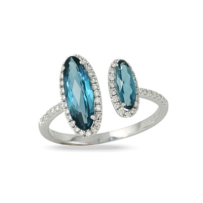DOUBLE OVAL OPEN DIAMOND AND LONDON BLUE TOPAZ RING