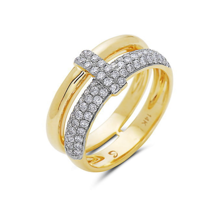 DOUBLE ROW FASHION GOLD AND DIAMOND RING