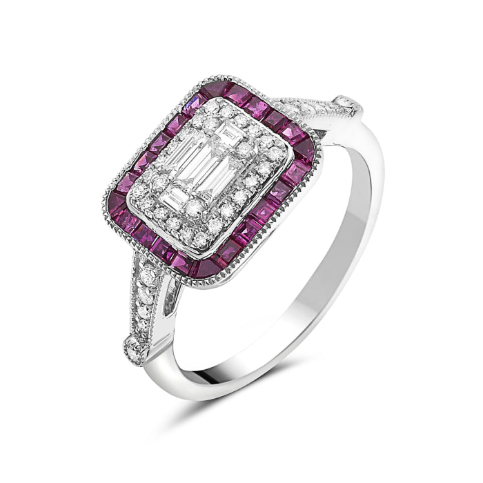 Estate Ruby and Baguette Diamond Band Ring