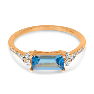 EMERALD CUT BLUE TOPAZ DIAMOND RING - MICHAEL K. JEWELERS