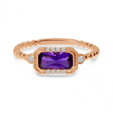 Image of the AMETHYST AND DIAMOND BEAD RING facing out