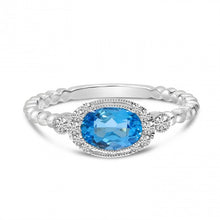 Load image into Gallery viewer, OVAL BLUE TOPAZ AND DIAMOND BEAD RING