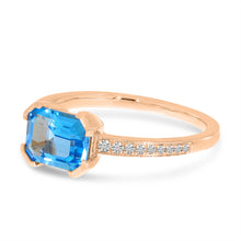 Load image into Gallery viewer, BLUE TOPAZ EMERALD CUT PAVE RING