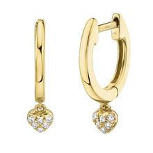 Load image into Gallery viewer, GOLD HUGGIE EARRING WITH DIAMOND HEART CHARM