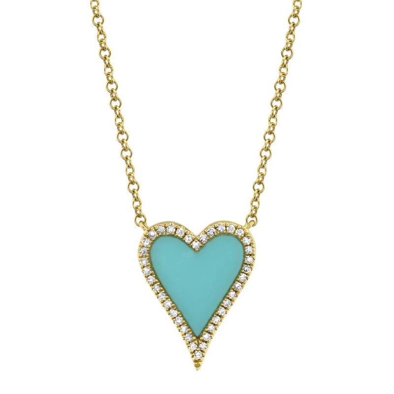 DIAMOND AND TURQUOISE HEART NECKLACE - MICHAEL K. JEWELERS