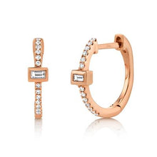 Load image into Gallery viewer, DIAMOND WITH BAGUETTE HOOP EARRING