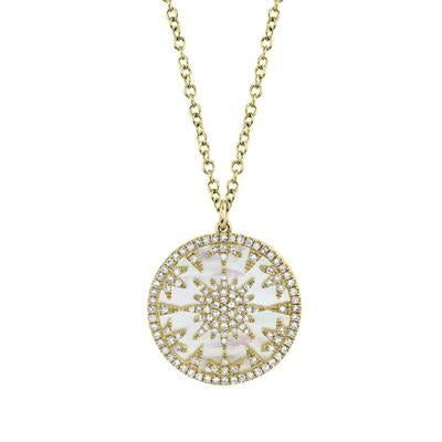 MOTHER OF PEARL AND DIAMOND MEDALLION NECKLACE