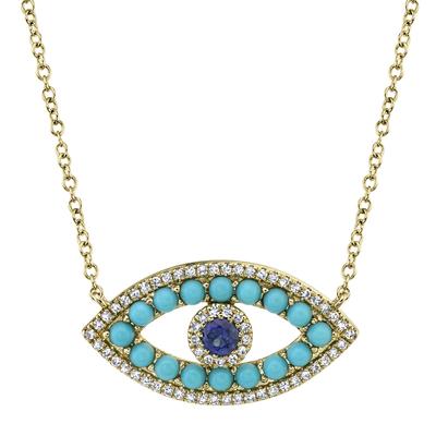 BLUE SAPPHIRE AND TURQUOISE EYE DIAMOND NECKLACE