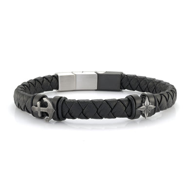 ANCHOR AND NORTH STAR LEATHER BRACELET - MICHAEL K. JEWELERS