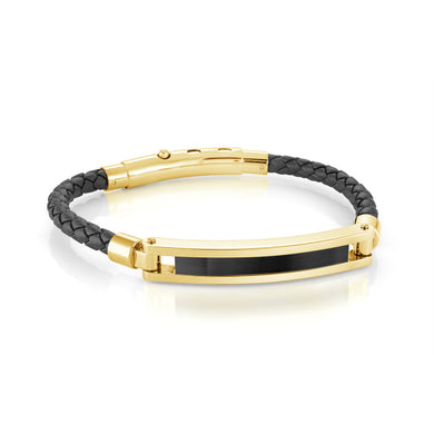 BLACK AND GOLD LEATHER BRACELET - MICHAEL K. JEWELERS