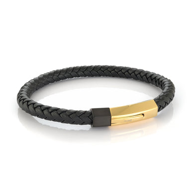 BRAIDED BLACK AND GOLD LEATHER BRACELET - MICHAEL K. JEWELERS