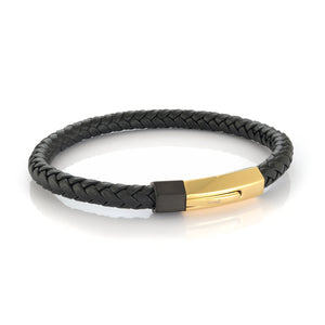 BRAIDED BLACK AND GOLD LEATHER BRACELET