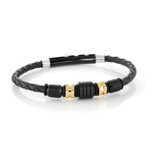 MIXED BLACK AND GOLD LEATHER BRACELET - MICHAEL K. JEWELERS