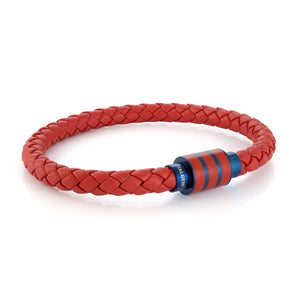 RED AND BLUE BRAIDED LEATHER BRACELET