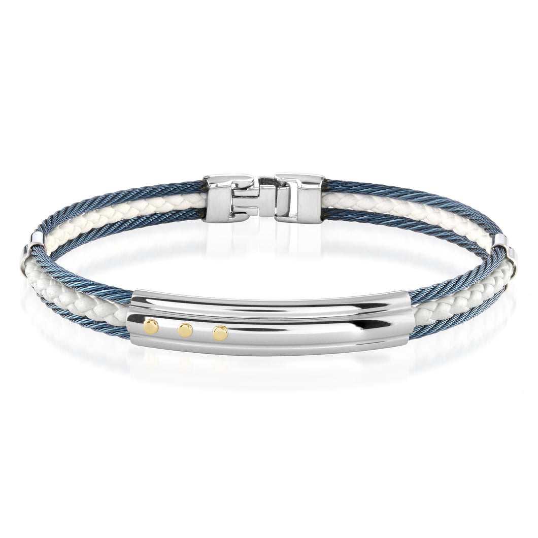 BLUE CABLE AND WHITE LEATHER BANGLE