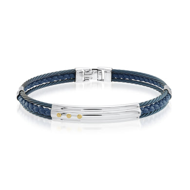 BLUE CABLE LEATHER BANGLE - MICHAEL K. JEWELERS