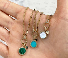 Load image into Gallery viewer, DIAMOND &amp; TURQUOISE CIRCLE PAPER CLIP LINK NECKLACE