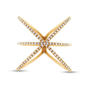 YELLOW GOLD CAGED "X" DIAMOND RING - MICHAEL K. JEWELERS