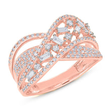 Load image into Gallery viewer, ROSE GOLD DIAMOND AND BAGUETTE BRIDGE RING - MICHAEL K. JEWELERS