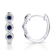 Load image into Gallery viewer, DIAMOND AND BLUE SAPPHIRE HOOP EARRING - MICHAEL K. JEWELERS