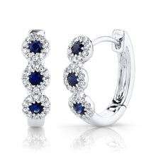 Load image into Gallery viewer, DIAMOND AND BLUE SAPPHIRE HOOP EARRING - MICHAEL K. JEWELERS