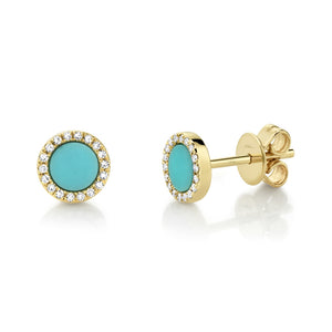 DIAMOND AND TURQUOISE STUD GOLD EARRING - MICHAEL K. JEWELERS