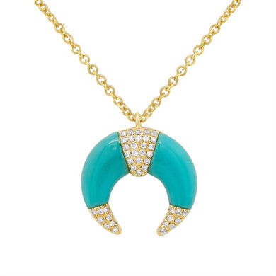 YELLOW GOLD AND TURQUOISE  CRESCENT NECKLACE - MICHAEL K. JEWELERS