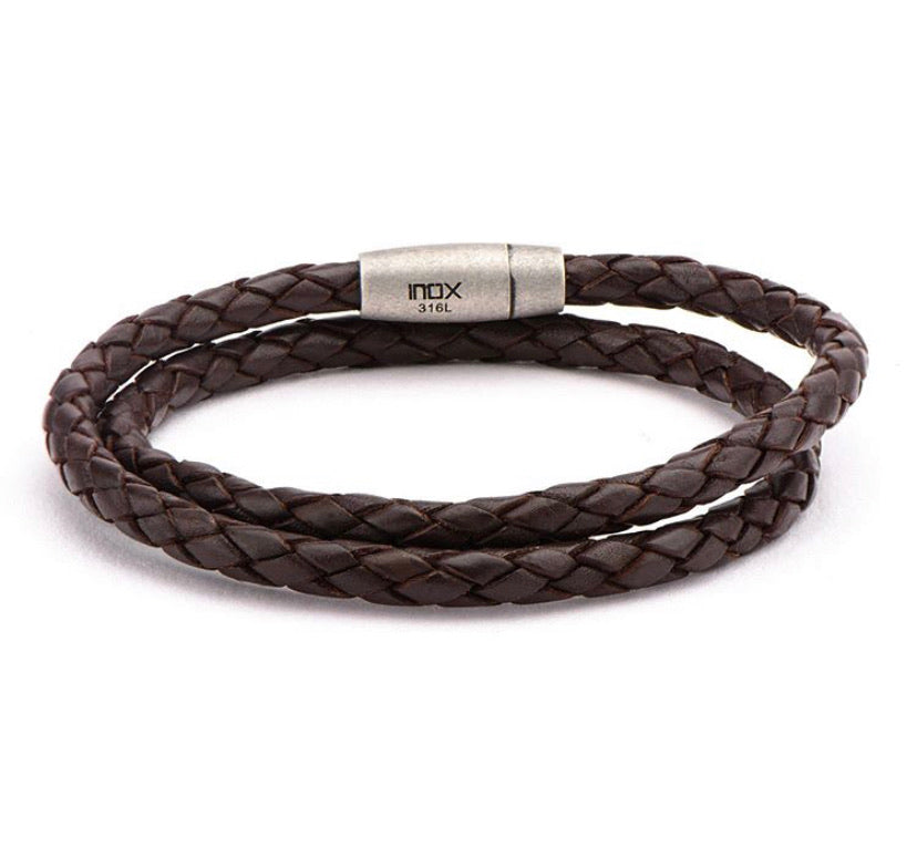 DOUBLE BROWN BRAIDED LEATHER BRACELET - MICHAEL K. JEWELERS