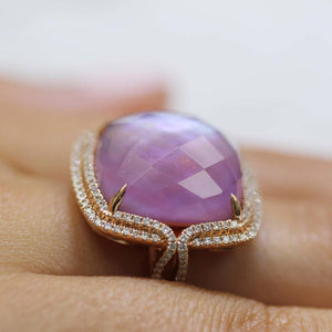 AMETHYST OVER PINK MOTHER OF PEAR DIAMOND RING