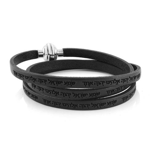 BLACK HEBREW SHEMA PRAYER WRAP BRACELET