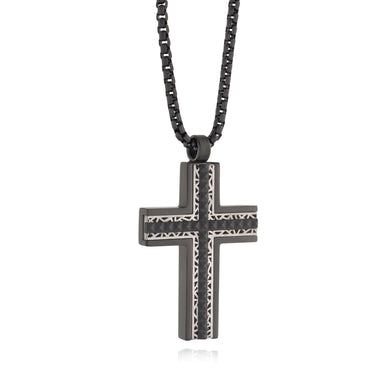BLACK ETCHED CROSS NECKLACE - MICHAEL K. JEWELERS