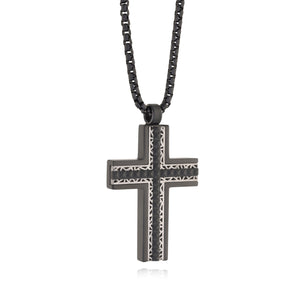 BLACK ETCHED CROSS NECKLACE